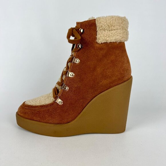 Jessica Simpson Maelyn Brown Suede Wedge Bootie Shearling Lace Up Zip size 8 - Picture 8 of 16